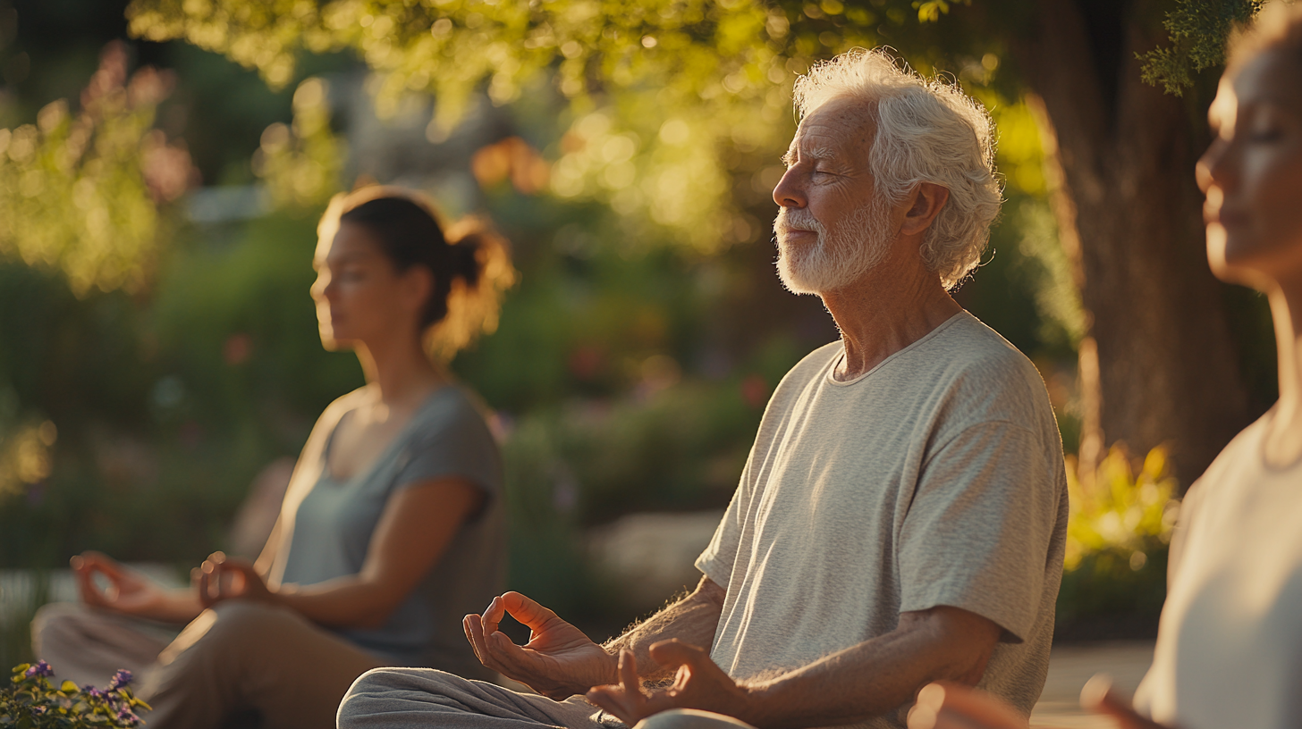 Инструктор помага на възрастна жена с йога поза